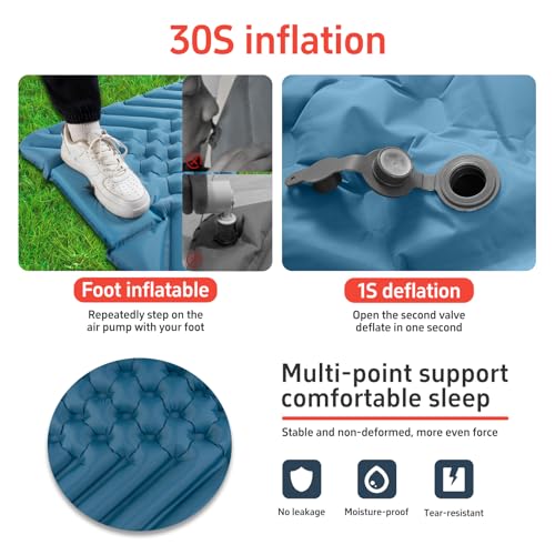 BUERTS Warm & Portable Sleep Kit: Ultralight 680FP Down Sleeping Bag (17°F~32°F) with Thickened Quick-Inflate Mat and Pillow