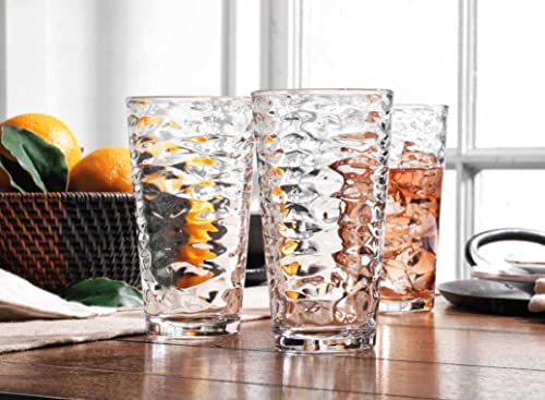 Glaver's Hammered Glass Cups. Cocktail Drinking Glasses Set of 6 Tall Kitchen Glasses, 17 oz Water Glassware For Bar, Juic...