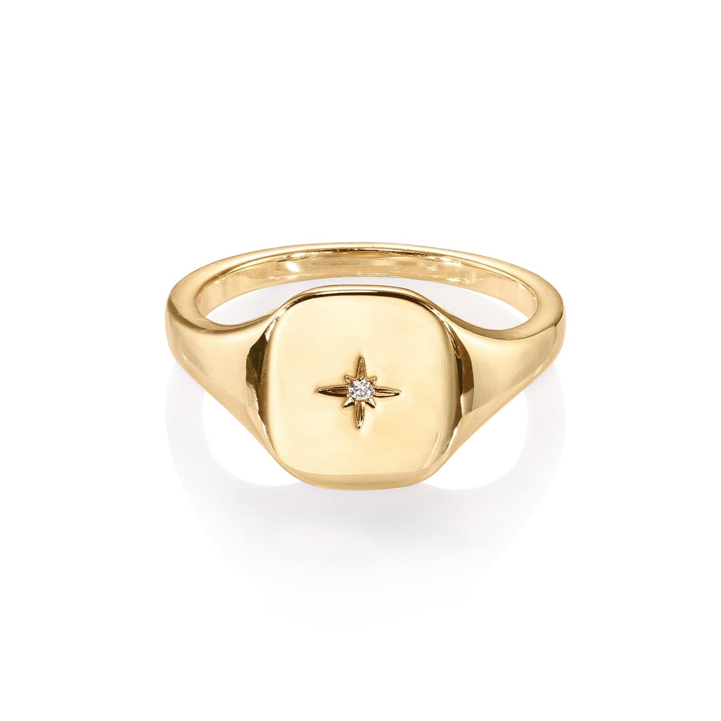 PAVOI 14K Gold Plated Signet Ring for Women | Bold Stackable Ring (Yellow Gold, 8)