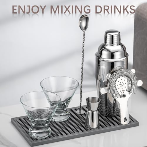 USEEKRIL Travel Martini Kit with 2 Glasses,Travel Bartender Kit with Case Recipe Cards, Cocktail Shaker Set for Cocktail M...