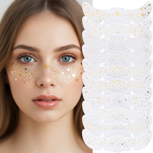 LXUEJIE 10 PCS Gold Face Glitter Makeup Speckles, Glow Up Makeup Patches Face Tattoo Glitter Speckles Patches Cosmetic Gli...