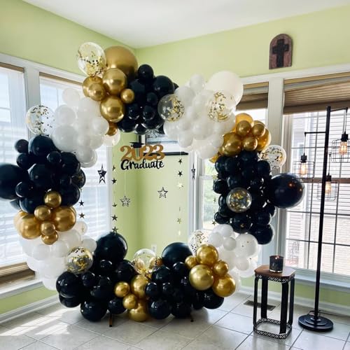 NISOCY Black and Gold Balloons Garland Arch Kit, 120PCS Black White Metallic Gold Balloons Arch Kit with Confetti Balloons...