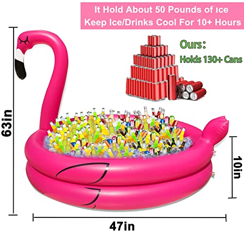 TURNMEON 130+ Cans Super Large Capacity Inflatable Flamingo Drink Cooler with Bottom Quick-Drain, Luau Hawaiian Tropical B...
