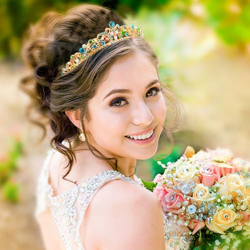 TOBATOBA Rainbow Tiara Crowns for Women Princess Wedding Tiara Queen Crown for Bride Quinceanera 15 años Birthday Bridal P...