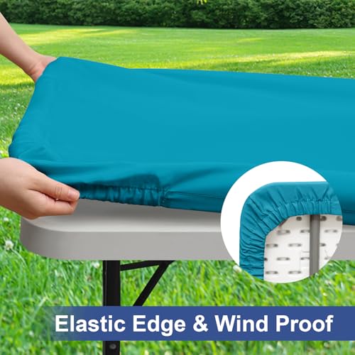 homing 4 Packs 6 Foot Rectangle Table Cloth, Waterproof Polyester Elastic Fitted Tablecloth, Washable Table Cover for Picn...