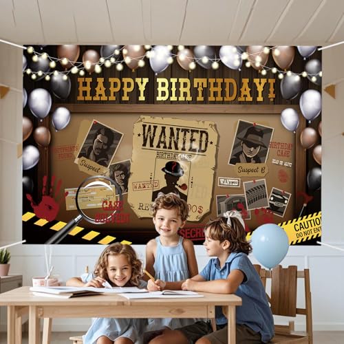 Detective Theme Birthday Backdrop, Murder Mystery Party Decoration, Funny Photography Supplies - Secret Spy - Who's The Bi...