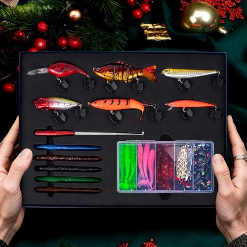 104PCS Fishing Lures Kit with Glide Bait, Hooks,Weights, Fish Hook Remover Tool& Fishing Accessories, Fishing Gear Set for...