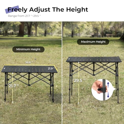 Byliable Camping Table Folding Portable Camp Aluminum Fold Up Lightweight Roll Up Table Adjustable Height with Carry Bag I...