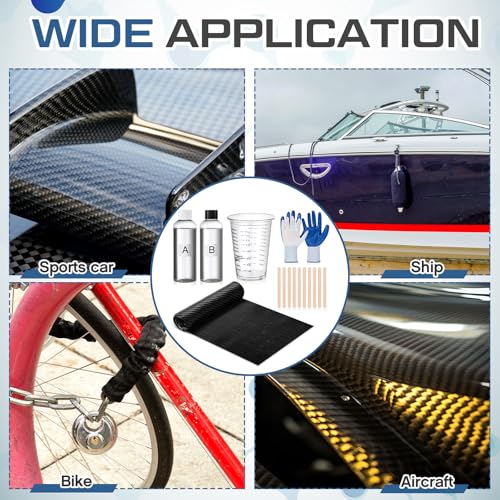 Chunful 15 Pcs Carbon Fiber Repair Kit Includes 59 x 12 Inch 3k 200g Plain Weave Carbon Fiber Sheets 8 oz Epoxy Resin 8oz ...