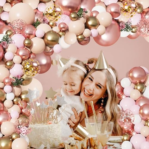 Rose Gold Balloon Garland Kit, Nude Pastel Pink Metallic Gold Matte White Balloons Gold and Rose Gold Confetti Balloons fo...