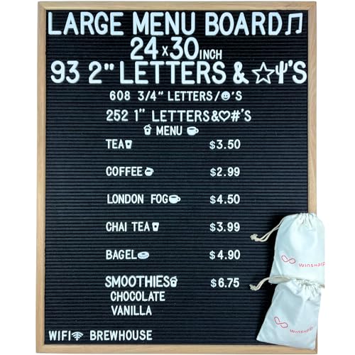 Large Black Felt Letter Board | 24"x30" Classy Dark Stained Wooden Frame with White Letters | Premium Changeable Sign Boar...