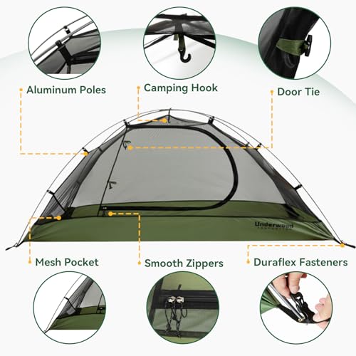 1/2 Person Backpacking Tent for Camping - Ultralight & Waterproof Outdoor Camping Tent, Easy Set Up Compact Tent for 3 Sea...