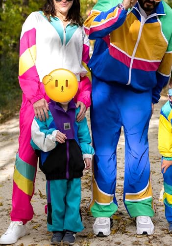 ZDT Women's Color Block 80s 90s Outfit 2 Piece Costume Zip Up Windbreaker Track Suits Set New