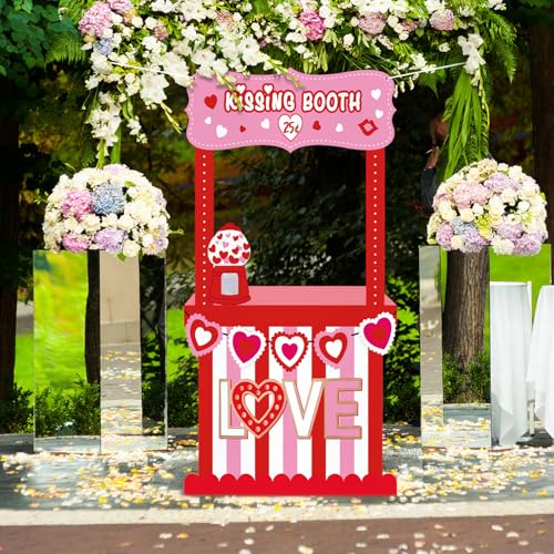Chunful Valentine's Day Photo Booth Life Size Chalkboard Kissing Booth Standup Kit 58 Inches Fabric Large Valentines Day P...