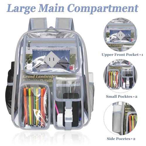 Clear Backpack Heavy Duty Large PVC Transparent See Through Backpacks Work Travel Stadium Approved Festival Backpack (Grey)
