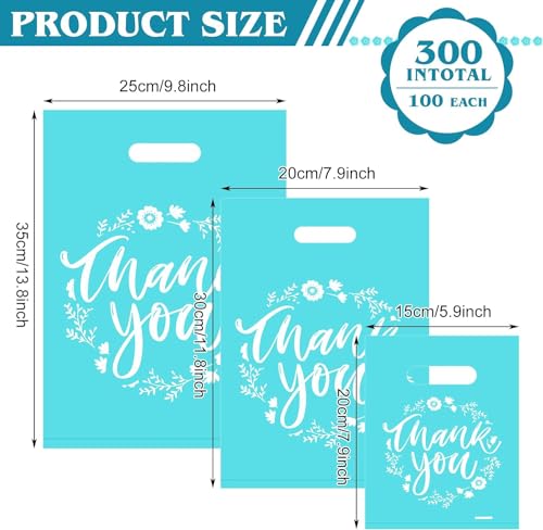 MJOGGOTT 300 Pieces Thank You Merchandise Bags, 3 Size Thank You Gift Bags with Handles, Plastic Bag for Small Business, B...