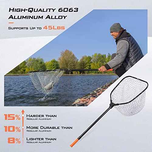 KastKing Brutus Fishing Net, Foldable Extendable Fish Landing Net, Lightweight & Portable Fishing Net with Soft EVA Foam Handle, Holds up to 44lbs/20KG, Fish-Friendly Mesh for a Safe Release