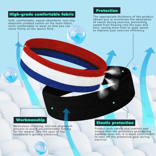 Sweatbands Sports Headband for Men & Women - Terry Cloth Moisture-Wicking Sports Towel Headband for Tennis, Basketball, Ru...