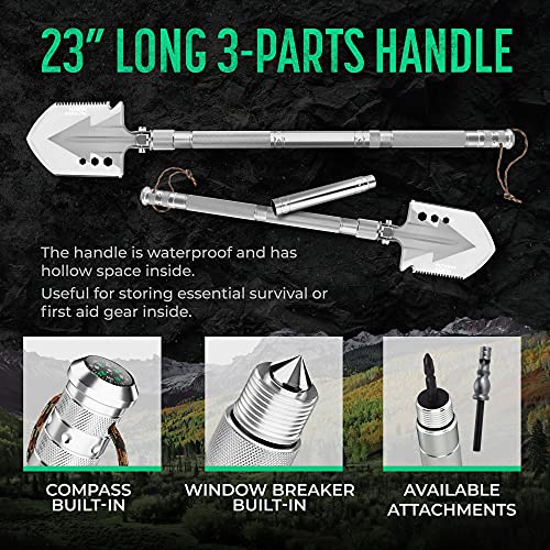 PATHWAY NORTH Survival Shovel and Camping Axe – Stainless Steel Tactical Survival Multi-Tool and Survival Hatchet Equipmen...