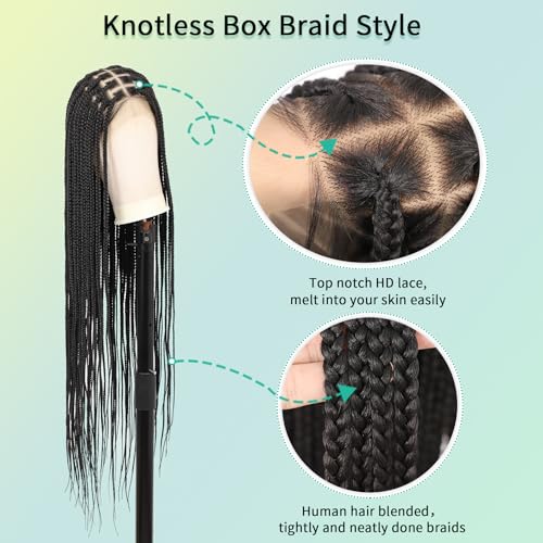360¡Æ HD Full Lace Knotless Braided Wigs for Women Box Braid Wig with Baby Hair Premium Synthetic Natural Looking Black Braided Lace Front Wigs 36 Inch