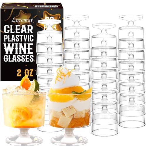 Loccmat 2 oz Mini Dessert Cups, 80 Pack Clear Plastic Wine Glasses, Disposable Dessert Shot Glasses for Party, Wedding, Bi...