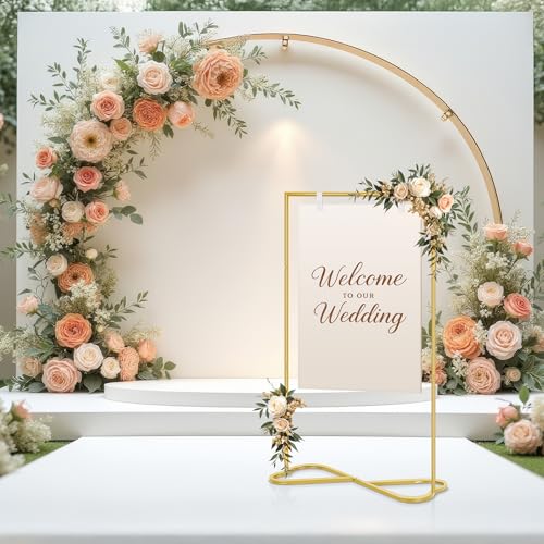 OUSHENG Wedding Welcome Sign Stand, Easel Poster Holder Metal Pictures Photo Board Rack with Heart Base for Reception Part...