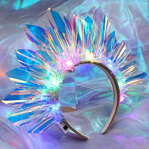 GENBREE Light Up Crown New Year Eve Headband Rave Hair Accessories Led Costume Headpiece for Women