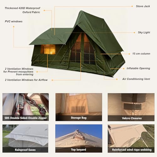 SENLEETO 8/10/12 Person Large Inflatable Tents for Camping, 4 Season Blow Up Tents with Canopy/Rainfly, Luxury Inflatable ...