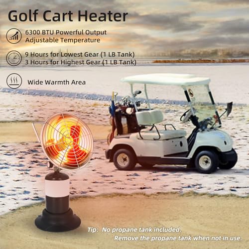 Roykaw Golf Cart Propane Heater for 1 LB Cylinder, 6300 BTU Heater Propane with Cylinder Stand, Portable Propane Heater fo...