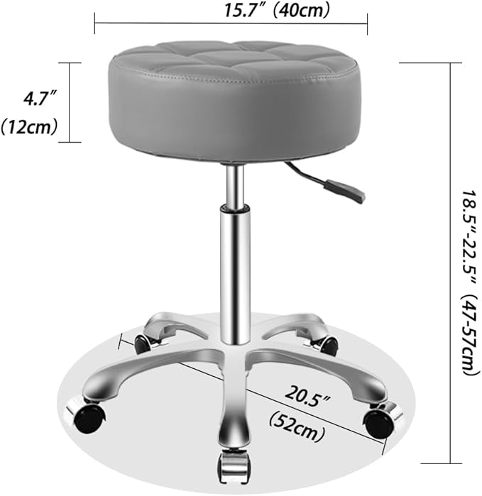 Ainilaily Rolling Stool with Wheels, Thick Cushion Heavy Duty Esthetician Hydraulic Chair Stool for Work Medical Tattoo Salon Office (Grey)