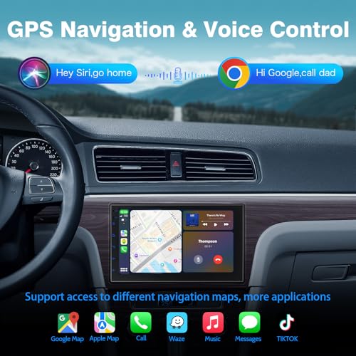 Haudio Double Din Wireless CarPlay Screen for Car, 7" HD Touchscreen with Apple CarPlay, Android Auto, GPS Navigation, Blu...