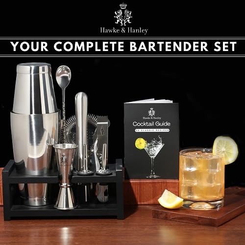 Hawke & Hanley Premium Boston Cocktail Shaker Set Bartender Kit - 12 Piece Mixology Bar Set with Weighted Boston Shaker, B...