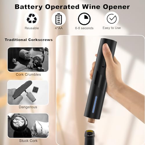 COKUNST Electric Wine Opener, Battery Operated Wine Bottle Openers with Foil Cutter, One-click Button Corkscrew Remover fo...