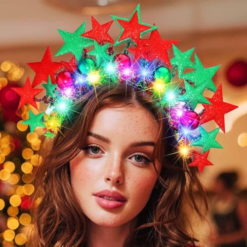 BARTOSI Christmas Headbands Light Up Star Headband Xmas Hairbands Holiday Hair Accessories for Women and Girls
