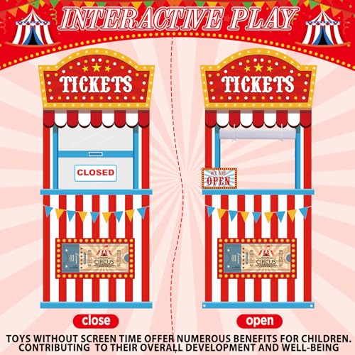 71Pcs Circus Ticket Booth Doorway Playhouse with Pretend Money Carnival Circus Theme Pretend Play Set Educational Play Sto...