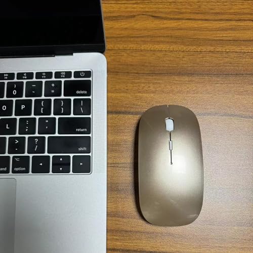 PeiBO Bluetooth 5.2 Wireless Mouse, Gold, Rechargeable, Ergonomic Design, Compatible with Laptops and Tablets