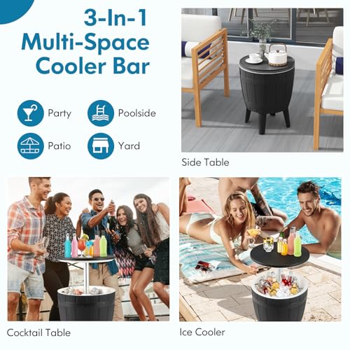 Moccha Outdoor End Table Cooler - 10 Gallon Cooler Side Table with Height Adjustable Tabletop, 3-in-1 Ice Bucket for Beer...