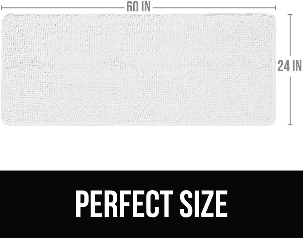 KANGAROO Bathroom Rugs, Chenille Soft Absorbent Bath Rug, Shaggy Shower Mat, Quick Dry Machine Wash Bathmat, Plush Carpet Mats for Tub, Bathtub and Room Home Decor Accessories, 60x24, White