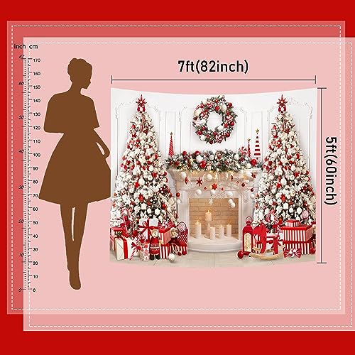Mocsicka Christmas Fireplace Backdrop White Red Christmas Tree Photography Background Winter Fireplace Family Kids Holiday...