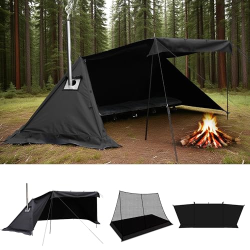 Hot Tent for 1-2 Person, PU3000mm Waterproof, Aluminum Poles for Winter Camping with Stove Jack (Fire-Resistant), Ventilat...
