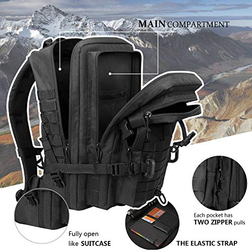 Hannibal Tactical MOLLE Assault Backpack, Tactical Backpack Military Army Camping Rucksack, 3-Day Pack Trip w/USA Flag Pat...