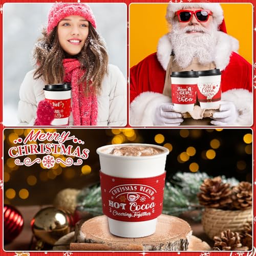 Remerry 60 Pack Christmas Coffee Cup Sleeves Christmas Disposable Paper Cup Sleeves Fit 12 and 16 oz Coffee Cups for Holid...