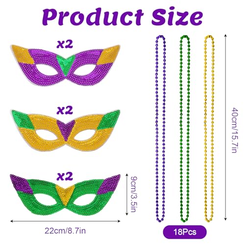 Sdfvsdg 24 Pcs Mardi Gras Face Masks and Necklaces Mardi Gras Costumes Outfit Accessories 6 Sequin Eye Mask 18 Colorful As...