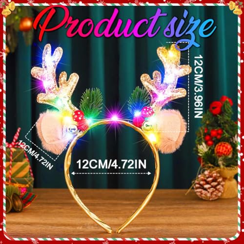 CAKURE Light Up Reindeer Antlers Headband LED Glow Christmas Headbands Deer Ears Hair Bands Holiday Xmas Headwear for Women