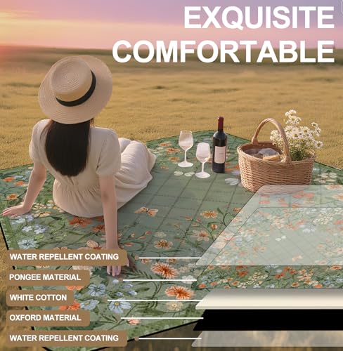 MUGINYU 80"x80"Picnic Beach Blanket Waterproof Extra Large Outdoor SandProof,3-Layer Fabric Picnic Mat Washable Foldable &...