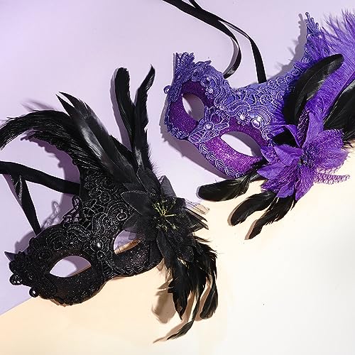 Yymobt Feather Masquerade Mask Feather Venetian Mask for Women Cosplay Party Halloween Mardi Gras Christmas Masque
