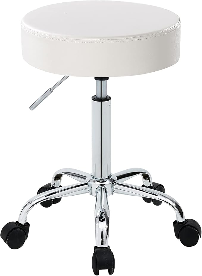 DUHOME 410 Height Adjustable Swivel Rolling Chair Massage Medical Clinic Tattoo Spa Salon Stool with Wheels (White)
