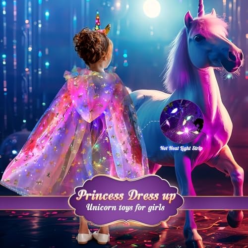 Fedio Princess Dress up for Girls,Unicorn Light up Princess Cape Set,Light up Princess Dress with Unicorn Toys for Girls ...
