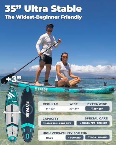 Flypark 10'8/11'x35'' Fishing&Family Stable Inflatable Paddle Boards, Extra Wide SUP Paddleboard Inflatable, 430lb Bearin...
