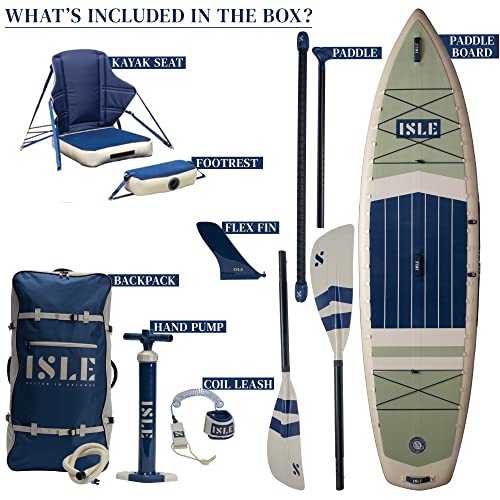 ISLE 2in1 Kayak & Paddle Board Bundle - Stand Up Paddle Board & Kayak, Incl. Seat, Paddle, Pump, Bag, 11.6 x 35.5 x 6 in -...